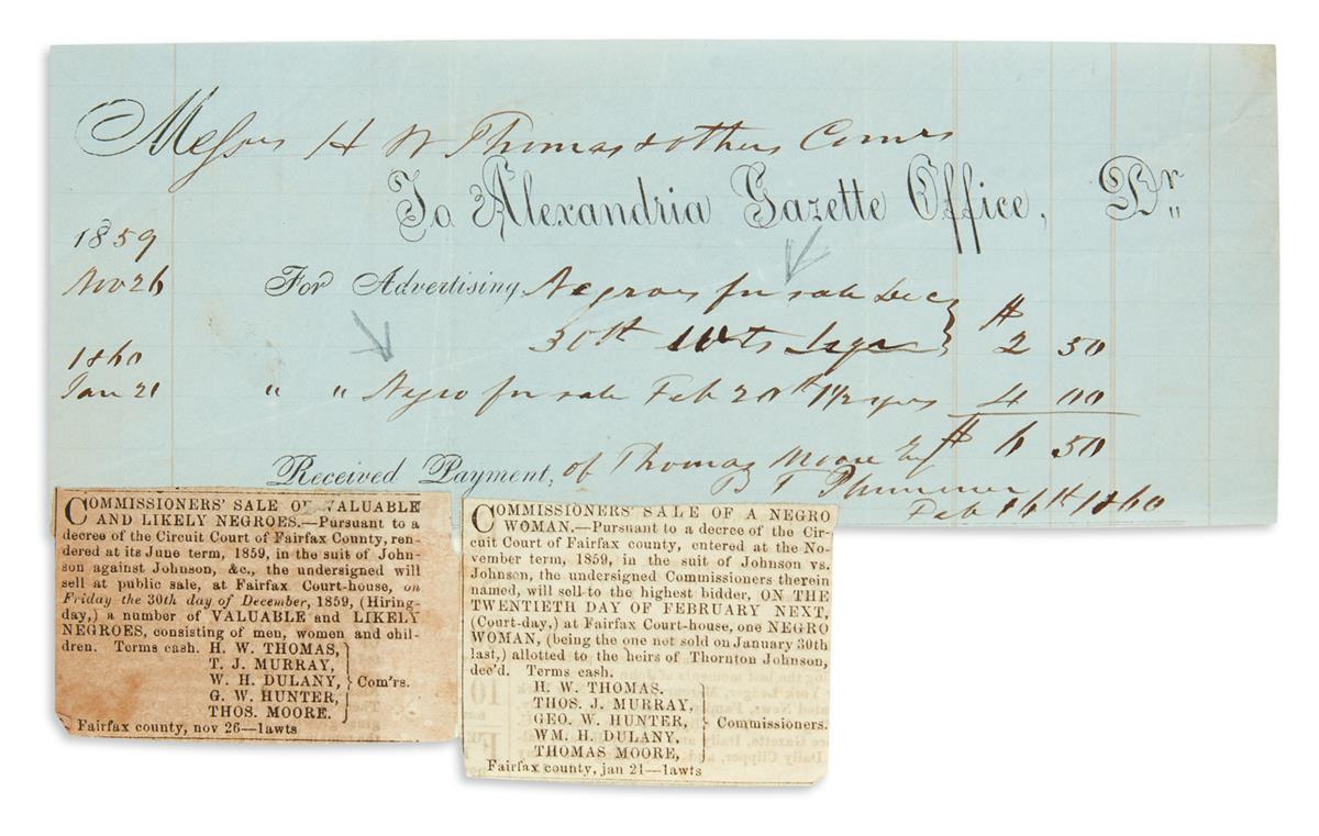 (SLAVERY AND ABOLITION.) Group of 6 letters and documents relating to slavery in Virginia.